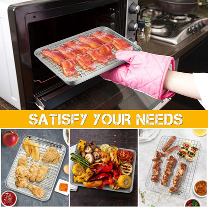 P&P CHEF Toaster Oven Pan Set - 10.4 Inch Stainless Steel Baking Tray with Cooling Rack | Dishwasher Safe, Non-Toxic & Durable