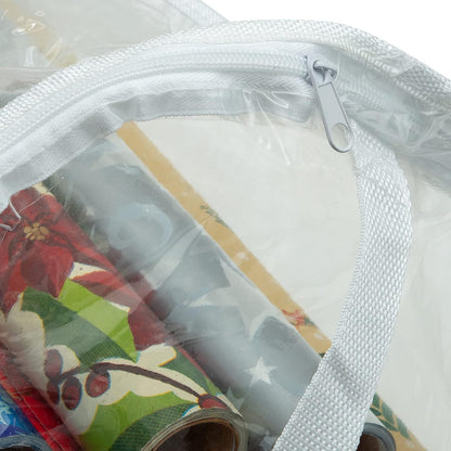 Simplify Clear Gift Wrap Storage Bag - Holds 30" Long Wrapping Paper Rolls | Zipper Closure | Easy Carry Hangers | Red