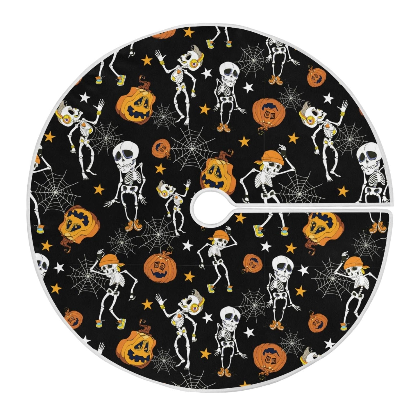 ALAZA Halloween Tree Skirt Decoration,Large Tree Skirt Ornament 47.2 Inch with Spooky Dancing Halloween Skeletons and Pumpkins Pattern for Halloween Party Holiday Home Decorations