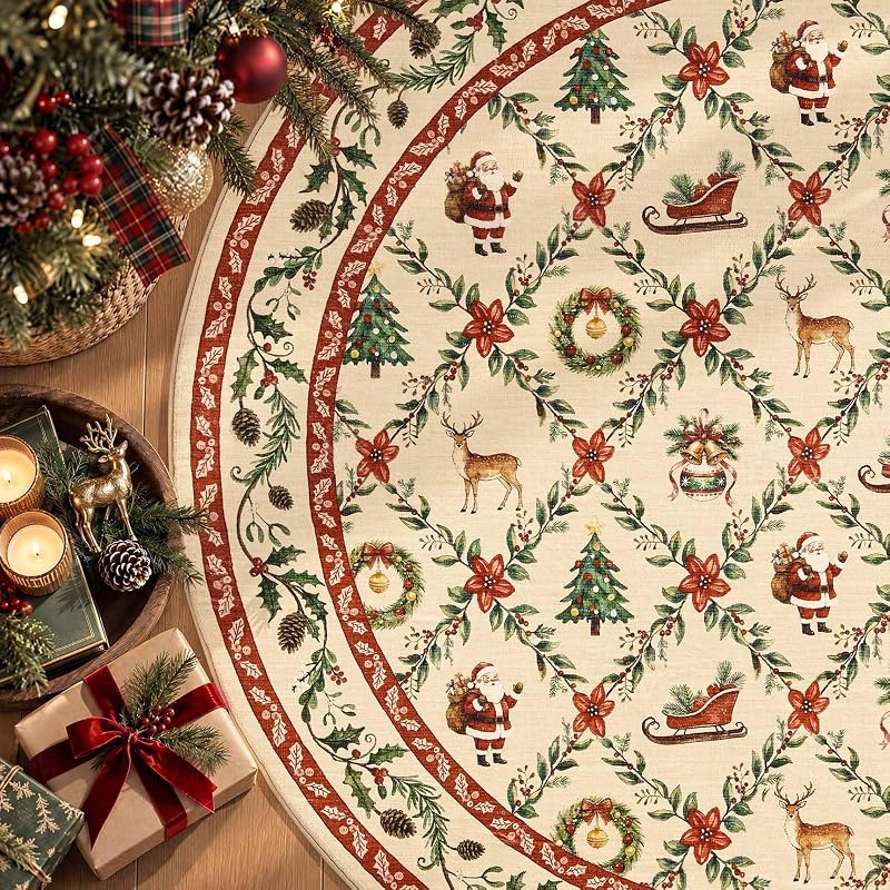 6ft Round Christmas Rug with Santa - Washable, Non-Slip Red Holiday Accent (Xmas Red+Round+6')