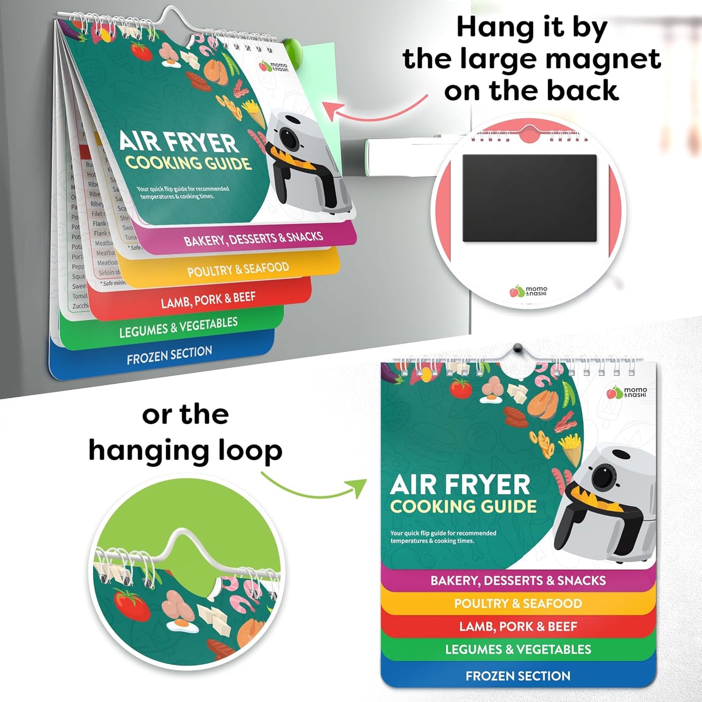 Air Fryer Cheat Sheet Magnets | Cooking Guide Booklet for Easy Meal Prep - Kitchen Gadgets for Home Cooks