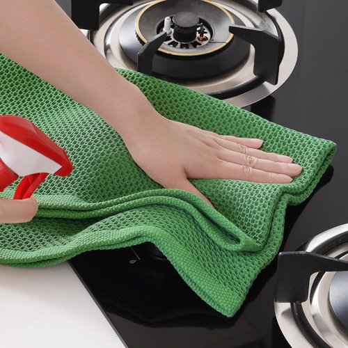 Homaxy Kitchen Dish Towels - 100% Cotton Waffle Weave, Ultra Soft & Absorbent | 20x28 Inches, 4-Pack, Grass Green
