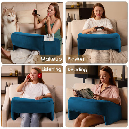 Homguava Reading Pillow Memory Foam Gaming Pillow Arm Rest Pillow with Side Pocket Large Furry Pillow for Adults Perfectly Fitting Your Body for Reading, Gaming, Working (Blue)