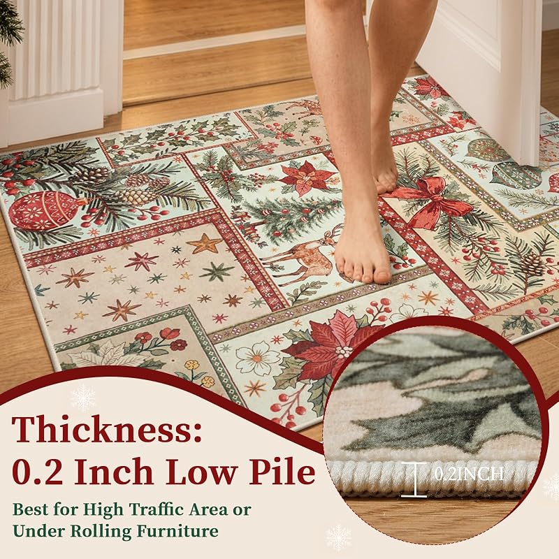 2x3 Christmas Entryway Rug - Boho Patchwork, Washable Beige 2' x 3' (Variation: Beige)