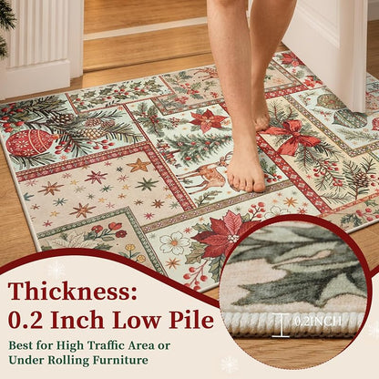 2x3 Christmas Entryway Rug - Boho Patchwork, Washable Beige 2' x 3' (Variation: Beige)