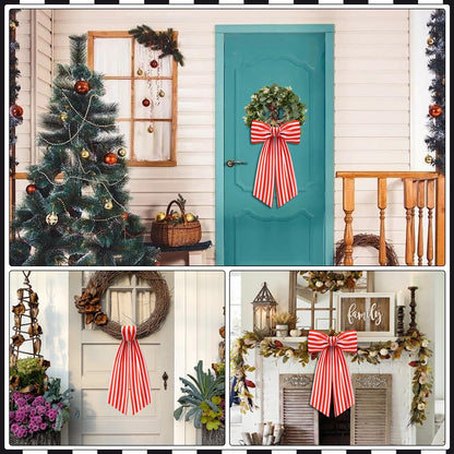 Stripe Boxwood Wreath Sash by [Brand Name] - 2 Pack Red and White Decorative Door Garlands