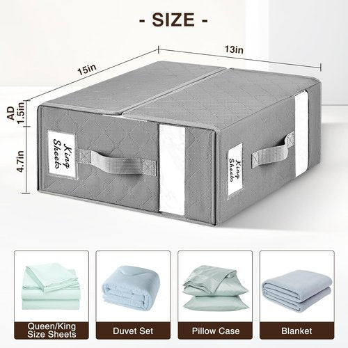 Homsorout Bed Sheet Organizers - Foldable Linen Storage with Window & Labels | XL Grey 6-Pack