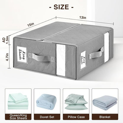 Homsorout Bed Sheet Organizers - Foldable Linen Storage with Window & Labels | XL Grey 6-Pack