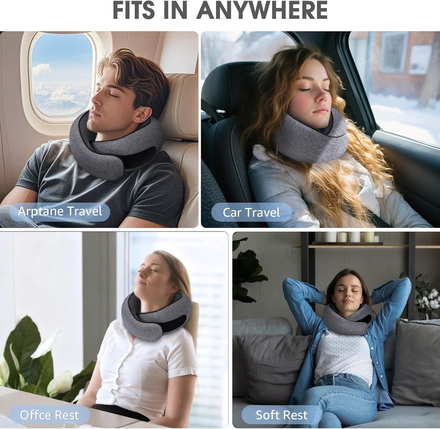 Skiennix Memory Foam Neck Pillow - Ergonomic Travel Comfort for Airplanes & Car Rides | Compact Grey Design