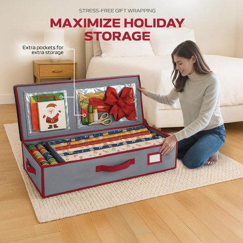 Christmas Wrapping Paper Organizer by [Brand Name] - Storage Bag with Straps & Pockets, Fits Up to 24 Rolls, Gray