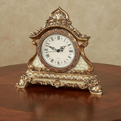 Traditional Arellia Ivory Marble Look and Gold Footed Accent Clock
