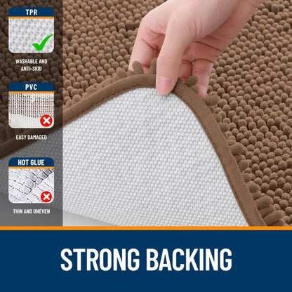 OLANLY Bathroom Rugs 70x24, Extra Soft Absorbent Chenille Bath Rugs, Rubber Backing Quick Dry, Machine Washable Bath Mats for Bathroom Floor, Tub and Shower, Home Decor Accessories, Mocha