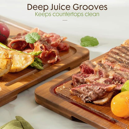 Astercook Bamboo Cutting Board Set - 4-Piece Kitchen Chopping Boards with Juice Groove & Holder