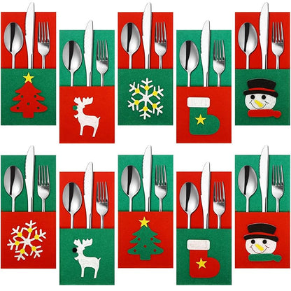 Christmas Silverware Holder Pockets, 10 Pack Felt Cutlery Bags