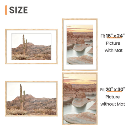 upsimples 20x30 Poster Frame, Display Pictures 16x24 with Mat or 20x30 Without Mat, Wall Hanging Picture Frame, Natural, 1 Pack