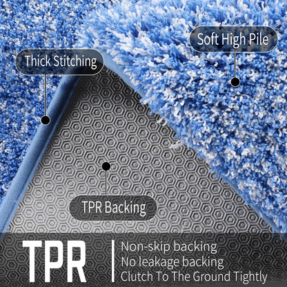 Yimobra Ultra Soft Bath Rugs | Non-Slip Microfiber Mats for Bathroom | 32x20, Blue and White
