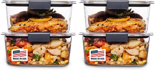 Rubbermaid Brilliance Food Storage Containers - Airtight & Leak-Proof, 4.7 Cup, Medium Deep, 4 Count