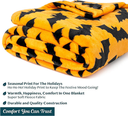 PAVILIA Halloween Throw Blanket - Soft Plush Fleece for Couch | Warm Black Bat Design, 50x60