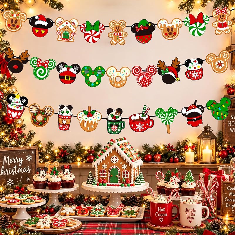 Christmas Banner Decorations - Gingerbread Cookies Candy Canes Wall Hanging Party Decor