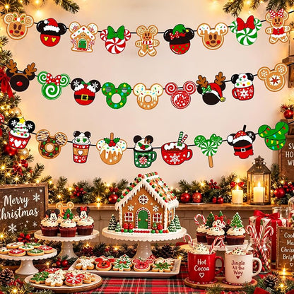 Christmas Banner Decorations - Gingerbread Cookies Candy Canes Wall Hanging Party Decor