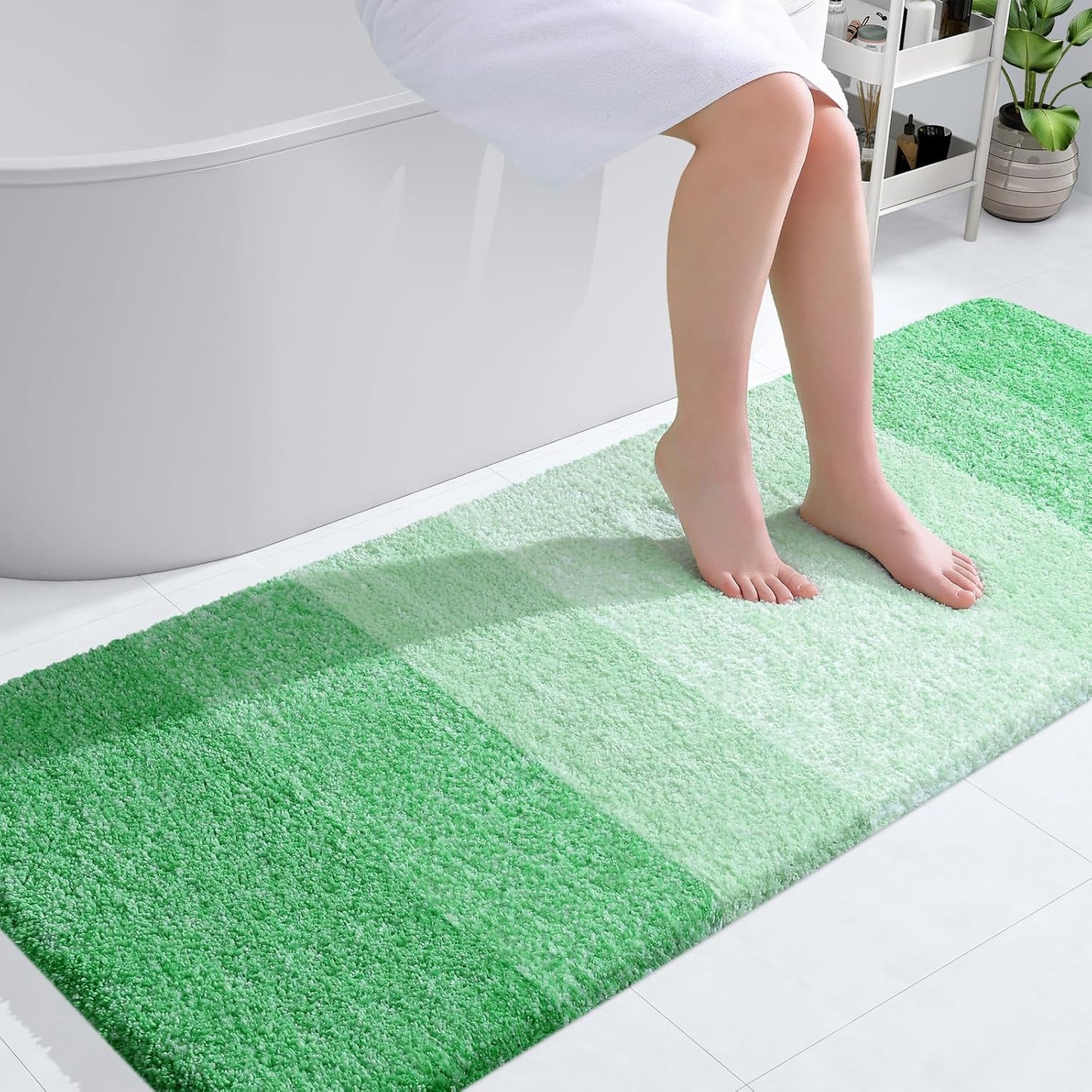 OLANLY Bathroom Runner Rug - Extra Soft Microfiber, Quick Dry, Rubber Backing | 59x24 Inches, Green