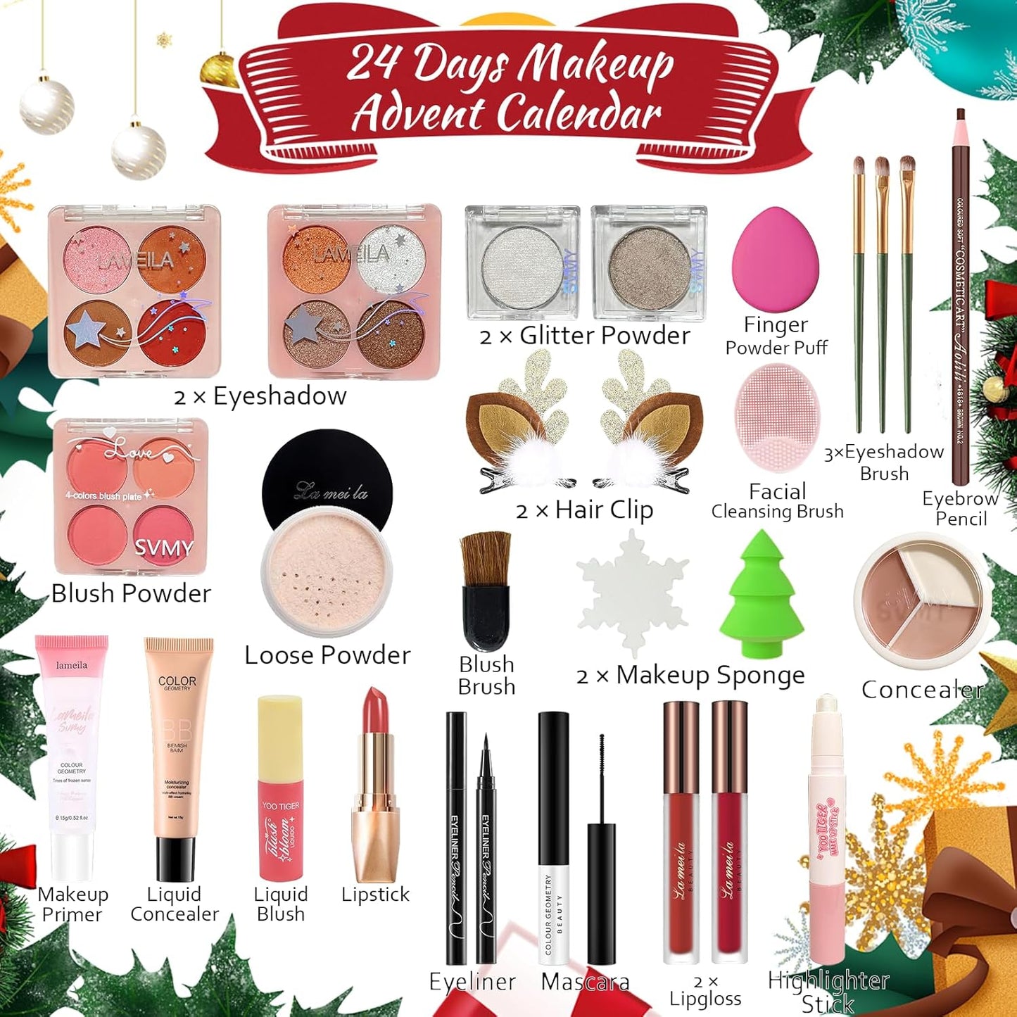 Skiennix Makeup Advent Calendar 2025 - 24 Days of Holiday Surprises for Women & Teens | Complete Gift Set