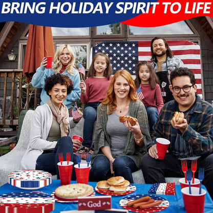 Regine Switzerland Patriotic Party Supplies Set - 100 Pcs Disposable Red, White, and Blue Tableware for 25 Guests | Perfect for 4th of July, Memorial Day, and Labor Day Celebrations