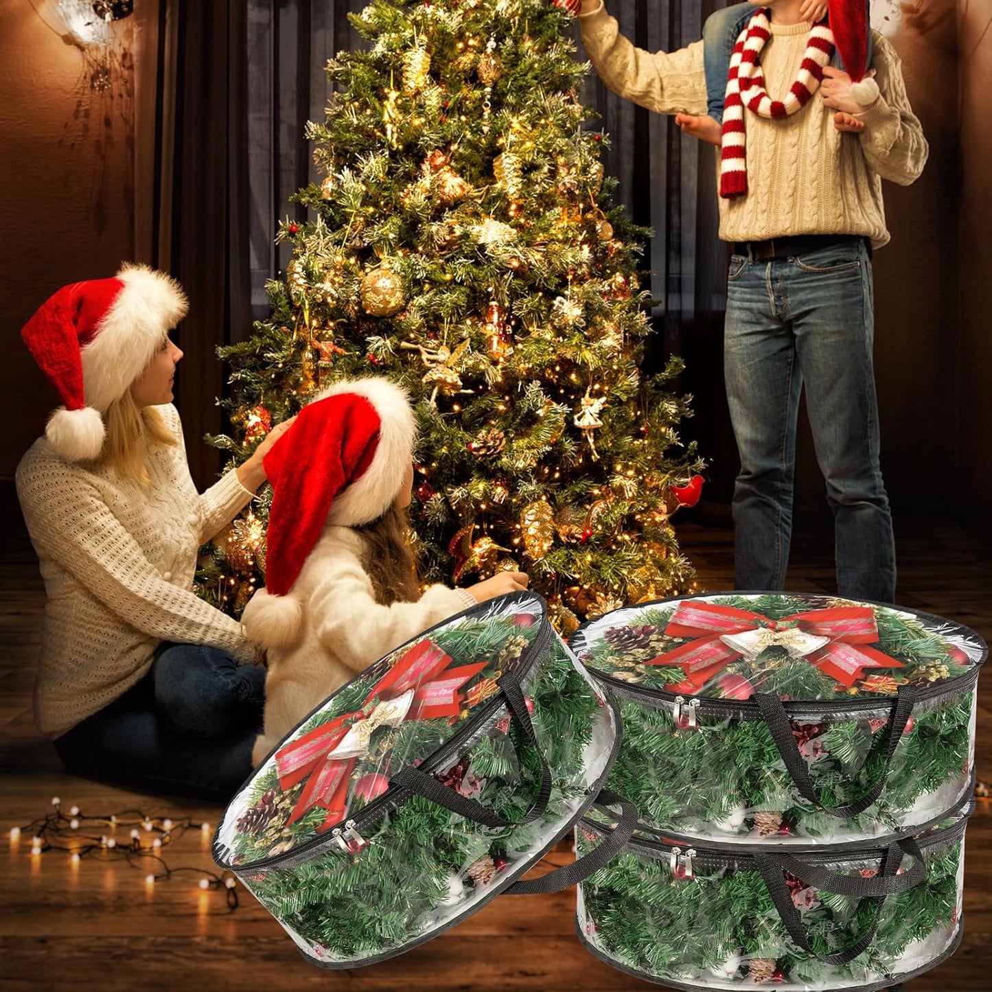 MUXHEL Christmas Wreath Storage Bags - 5 Pcs Clear, Tear-Resistant Containers for 24" Wreaths