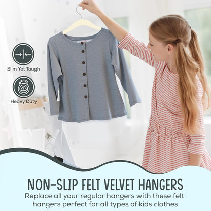 TechZoo 50 Premium Kids Velvet Hangers - Ultra Slim Non-Slip Clothes Hangers in Ivory - 14" Durable Design with 360° Swivel Hook