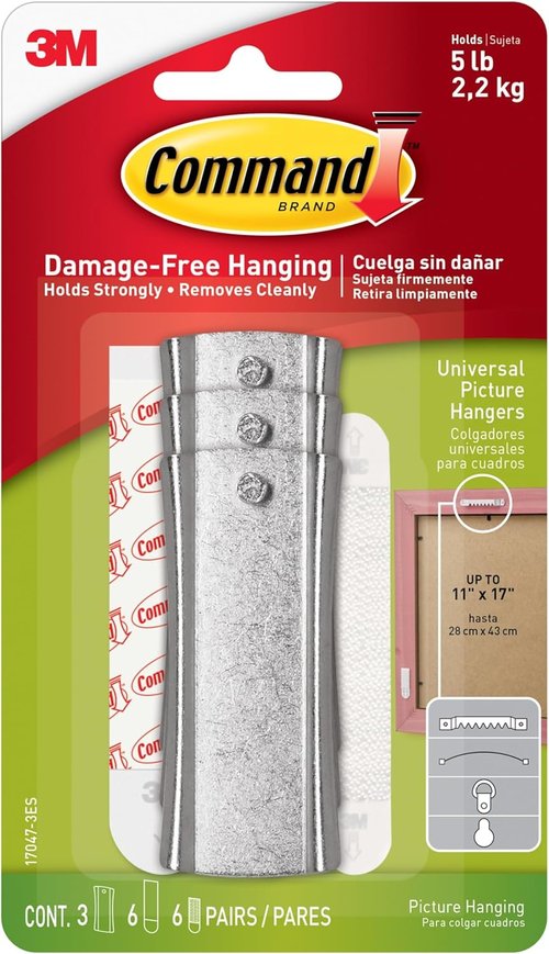 Command 5 lb Universal Picture Hanger - Damage-Free Hanging with 3 Frame Hangers & 6 Strips | Perfect for Home Decor