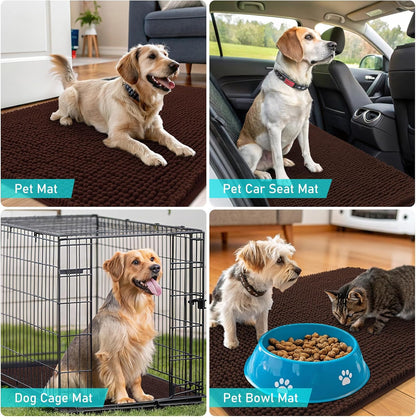 OLANLY Dog Door Mat - Absorbent Non-Slip Washable Chenille Mat for Muddy Paws | 36x24, Brown