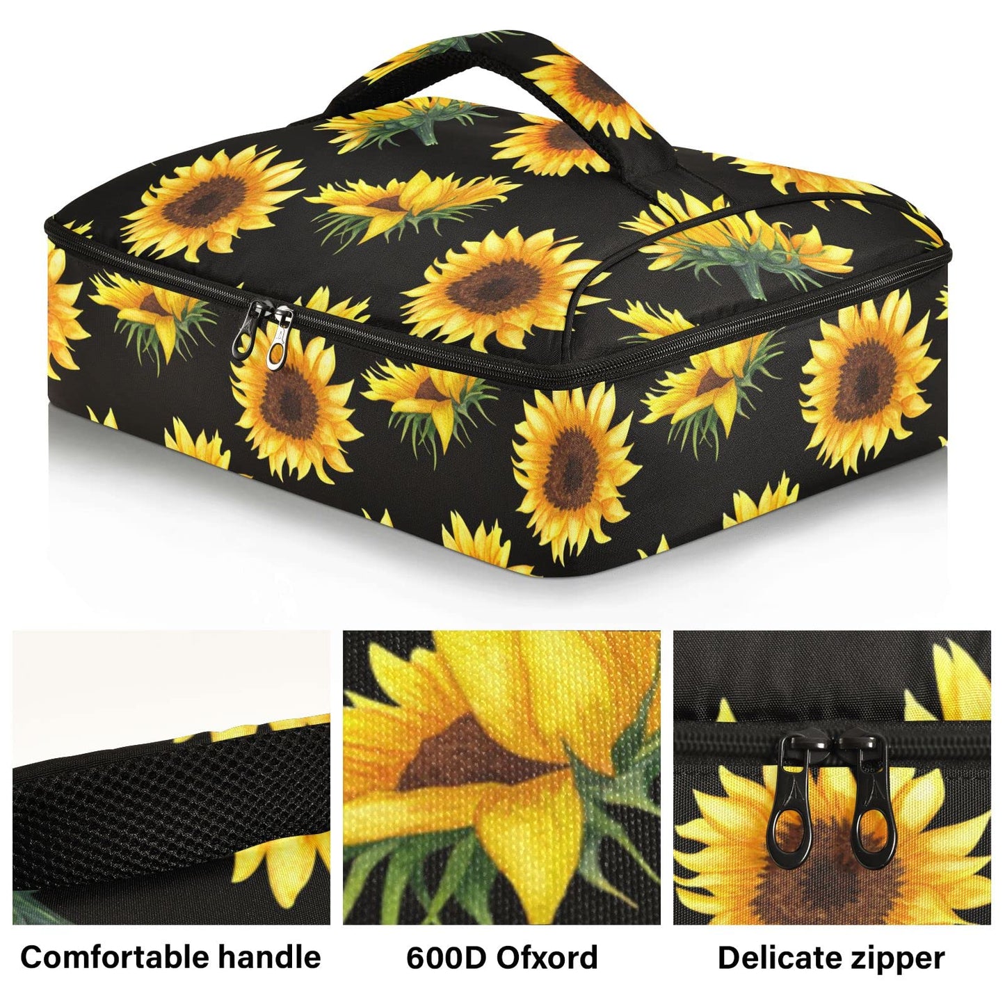 xigua Sunflower Casserole Dish Carrier, Portable Leakproof Insulated Casserole Carrier for Hot or Cold Food, Travel, Party, Picnic