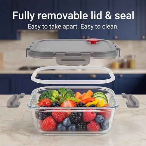 Borosilicate Glass Food Storage Containers - Airtight & Vented Lids | Set of 6 (3 Rectangular, 3 Square)