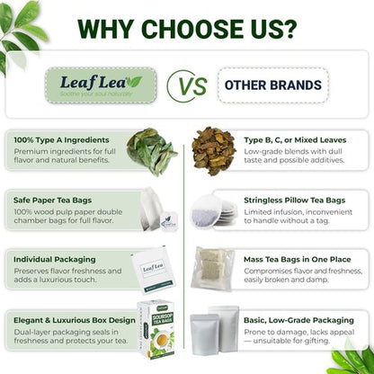 LeafLea 120 Soursop Tea Bags, from 100% Natural Pure Soursop Graviola Leaves, Improve Digestion, Support Healthy Skin & Sleep, Herbal Tea Caffeine-free, Hojas De Guanabana Tea, Non-GMO, Pack of 3