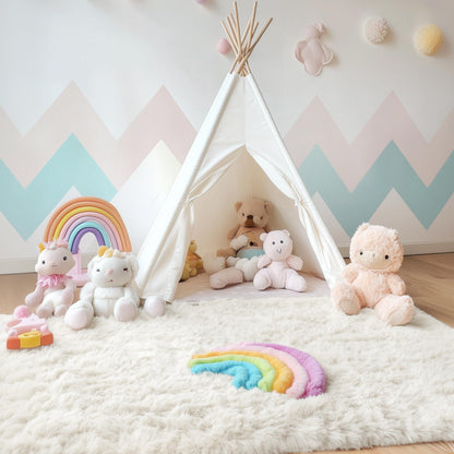 OLANLY 4x5 Machine Washable Accent Rug, Soft Fluffy Shaggy Area Rug for Bedroom, Living Room, Indoor Floor Carpet for Kids, Nursery, Home Decor, Ivory