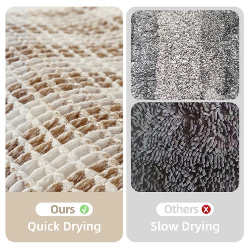 TYUU Waffle Bath Mat, Boho Bathroom Rugs Non Slip Washable Absorbent Checkered Bathroom Mat Quick Dry Farmhouse Bathroom Decor, 36"x24" Khaki and White