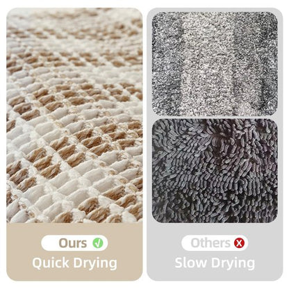 TYUU Waffle Bath Mat, Boho Bathroom Rugs Non Slip Washable Absorbent Checkered Bathroom Mat Quick Dry Farmhouse Bathroom Decor, 36"x24" Khaki and White