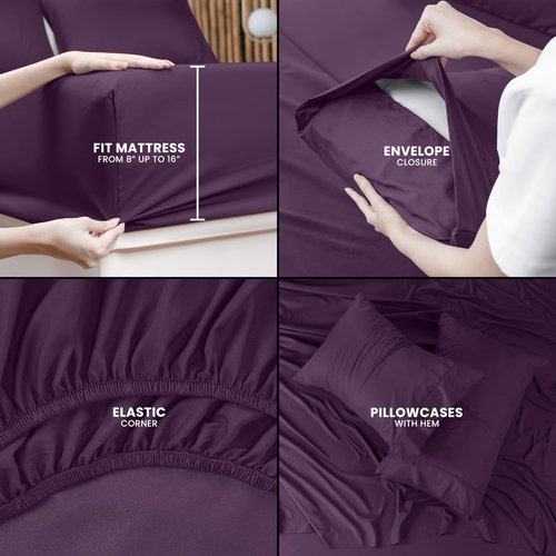 Utopia Bedding Full Sheet Set – 4 Piece Bed Sheets for Full Size Bed, Soft and Breathable Microfiber, Includes 1 Fitted Sheet, 1 Flat Sheet and 2 Pillowcases (Dark Purple)