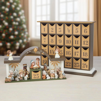 Precious Moments Countdown to Christmas Advent Calendar - Wooden Holiday Set with Storybook & Figurines - 251438