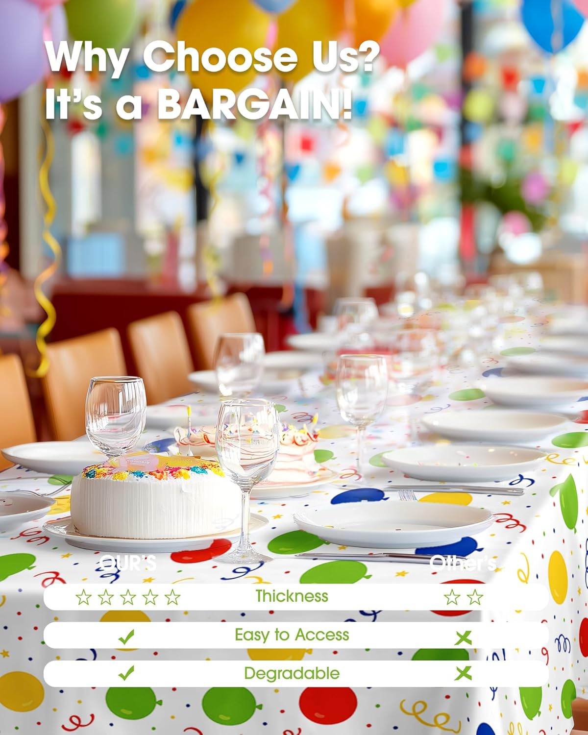 Pureegg Disposable Plastic Tablecloths - 10 Pack, 54 x 108 Inch, Leakproof Rainbow Design for Parties & Picnics