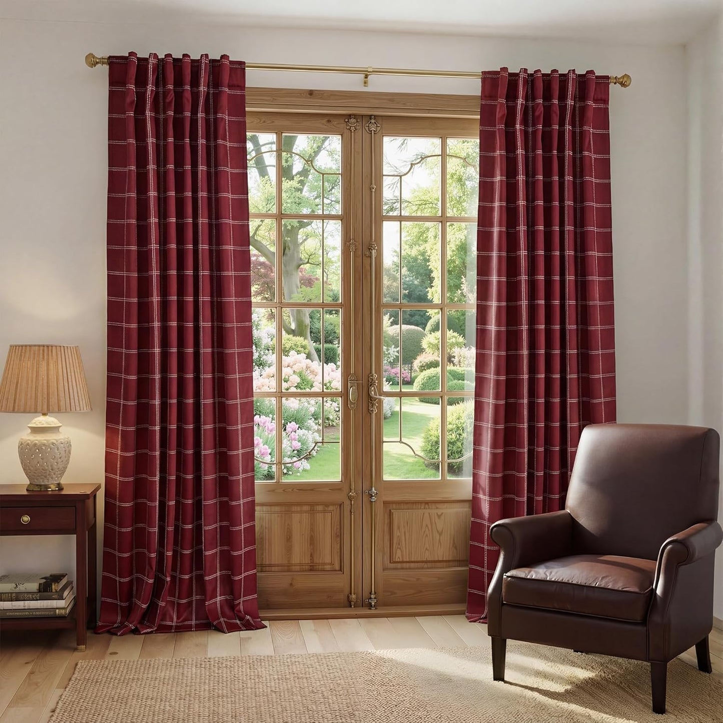 NICETOWN 100% Blackout Red Plaid Curtains - 84 Inch Long Thermal Insulated Drapes | 2 Panels Set for Living Room