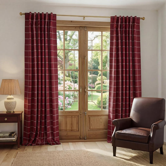 NICETOWN 100% Blackout Red Plaid Curtains - 84 Inch Long Thermal Insulated Drapes | 2 Panels Set for Living Room