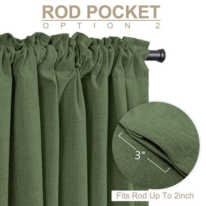 100% Blackout Shield Linen Blackout Curtains for Bedroom 102 Inches Long, Back Tab/Rod Pocket Living Room Drapes, Thermal Insulated Blackout Curtains 2 Panels Set, 50" W x 102" L, Olive Green