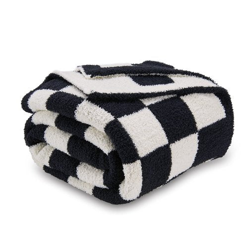 CozeCube Checkered Blanket, Ultra Soft Cozy Black and White Throw Blanket, Warm Cozy Knit Fuzzy Plush Checkerboard Throw for Couch Bed Sofa, 50"x60"