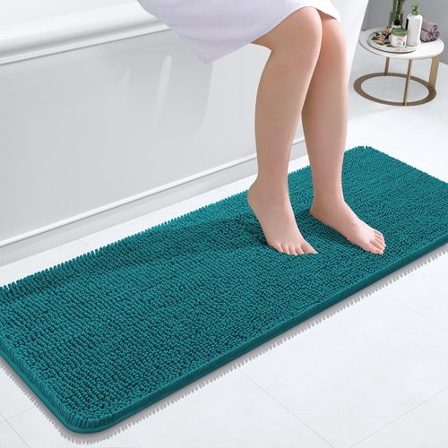 OLANLY Bathroom Rugs 47x17, Extra Soft Absorbent Chenille Bath Rugs, Rubber Backing Quick Dry, Machine Washable Bath Mats for Bathroom Floor, Tub and Shower, Home Decor Accessories, Deep Lake