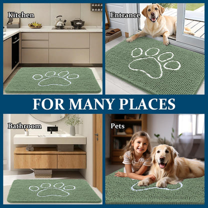 OLANLY Dog Door Mat - Muddy Paws Absorbent Chenille Doormat | Non-Slip, Quick Dry, 36x24, Olive Green
