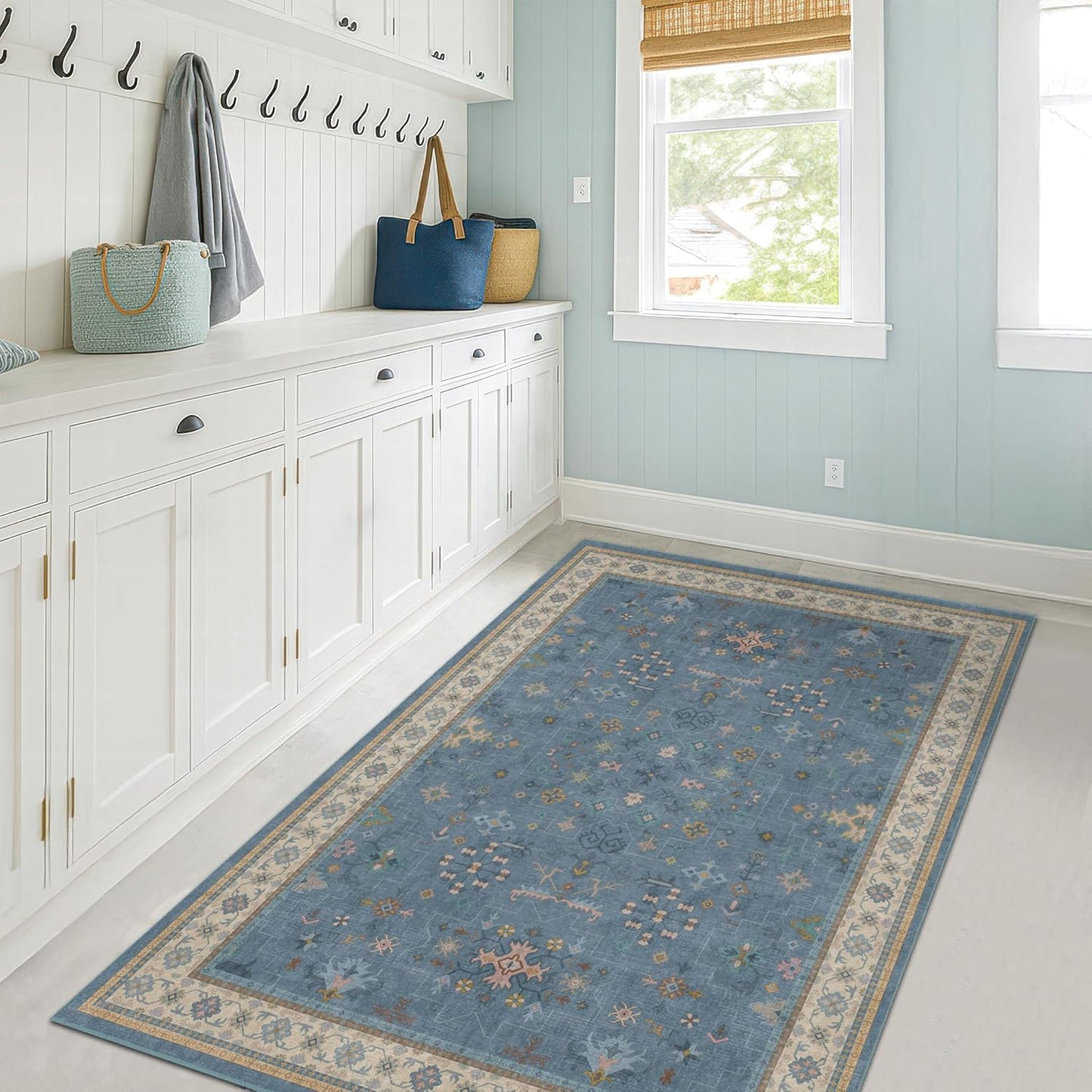 Regine Switzerland Washable Blue Entryway Rug - 3x4 Non-Slip Throw Rug for Kitchen, Bedroom, Bathroom, Mudroom