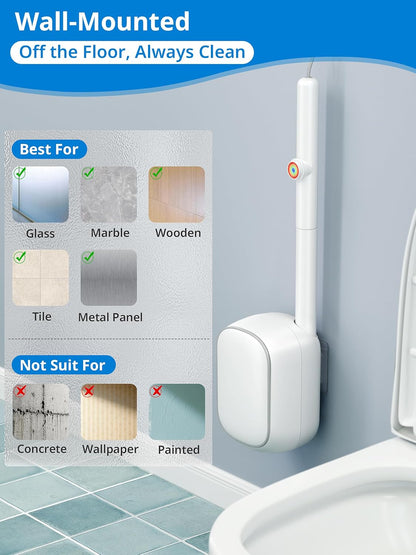 Skiennix Disposable Toilet Cleaner Wand Set - Wall Mounted Brush Kit with 12 Refill Heads | Hygienic Bathroom System