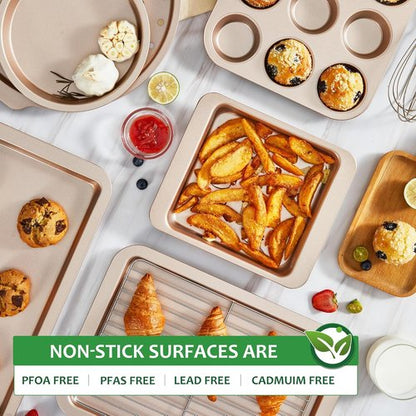 HONGBAKE Nonstick Bakeware Set - 10-Piece Kitchen Baking Pans with Wider Grips | Champagne Gold