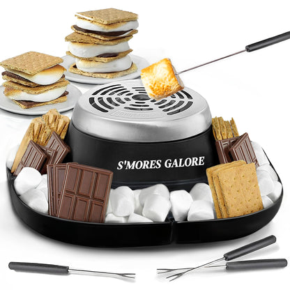 S'MORES GALORE™ Electric Smores Maker Tabletop Indoor - Perfect Family Smore Maker All Year Long - Indoor Marshmallow Roaster Smores Kit & Serving Tray - Electric S'mores Maker w/4 Skewers